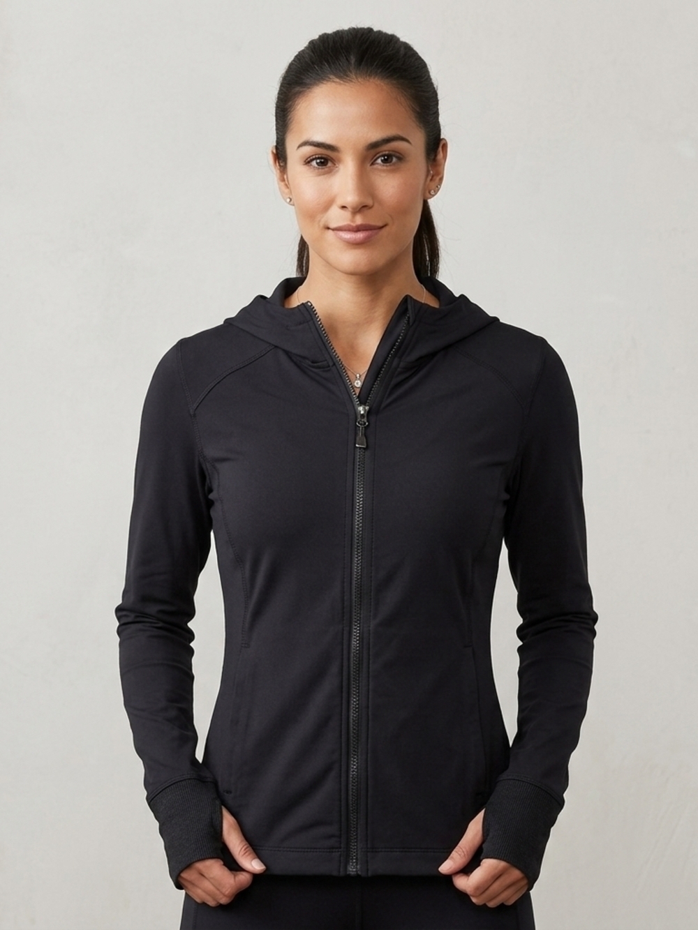 Shambhala Black Women's Full-Zip Hooded Jacket Size Med